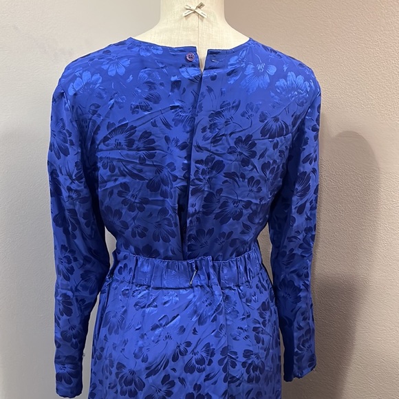 Vintage GUMP’S Silk Floral 3 Piece skirt Set Blue size 8 - Picture 11 of 17